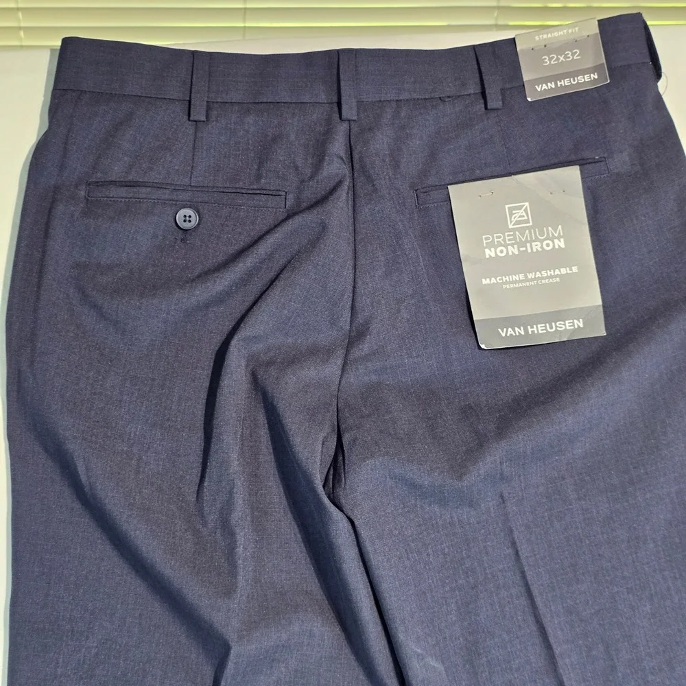 Van Heusen Mens Premium Non-Iron Straight Fit Dress Pants Ash Navy 32x32 536634
